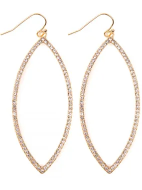 Gold Oval Open Marquise With Clear Rhinestones Hook Earrings